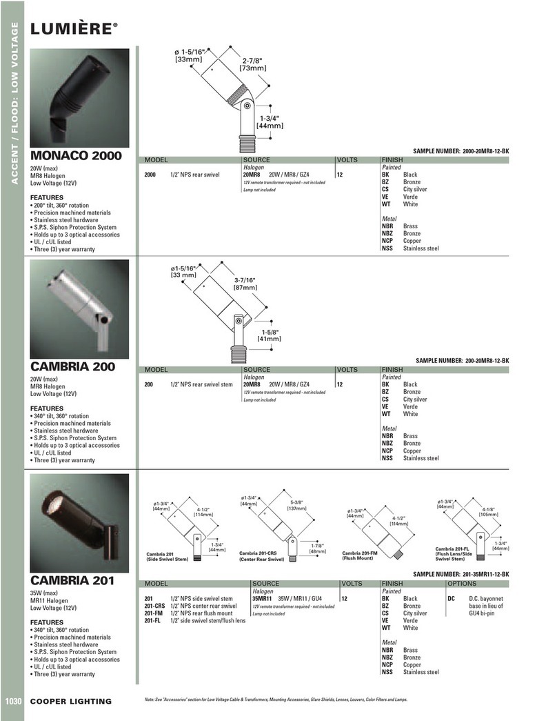 Cooper Lighting Lumiere CAMBRIA 200 User manual Cooper Lighting Lumiere CAMBRIA 200 User manual