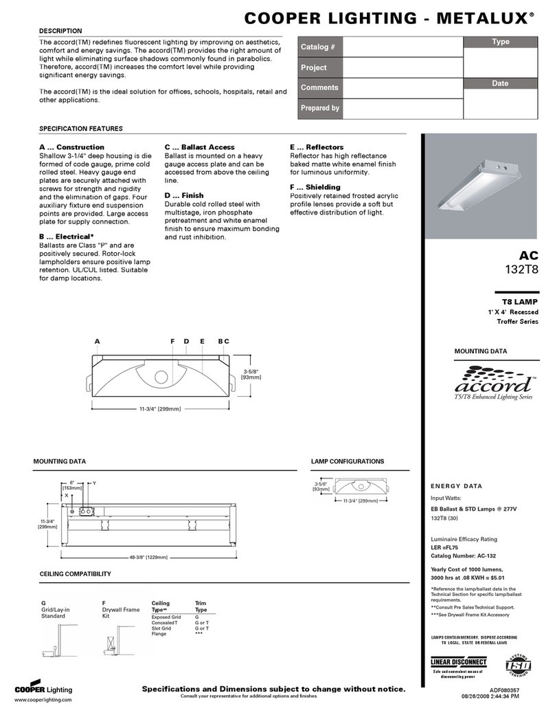 Cooper Lighting Metalux 132T8 User manual Cooper Lighting Metalux 132T8 User manual