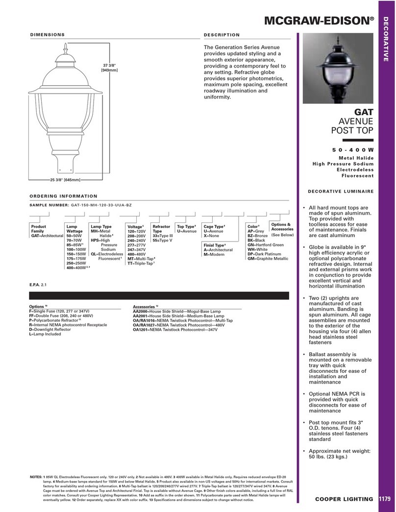 Cooper Lighting MCGRAW-EDISON GAT User manual