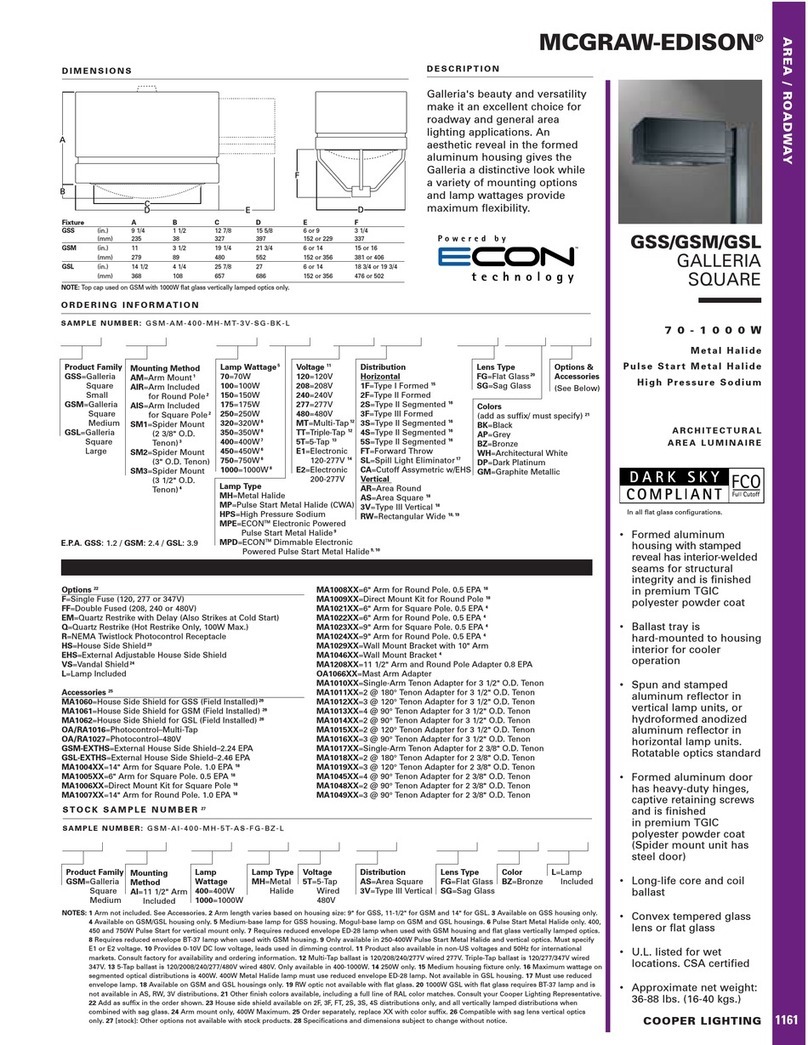 Cooper Lighting MCGRAW-EDISON 1161 User manual Cooper Lighting MCGRAW-EDISON 1161 User manual