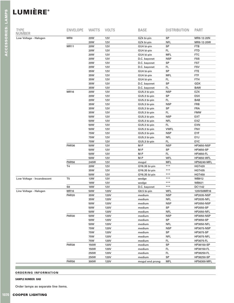 Cooper Lighting Lumiere 1070 User manual