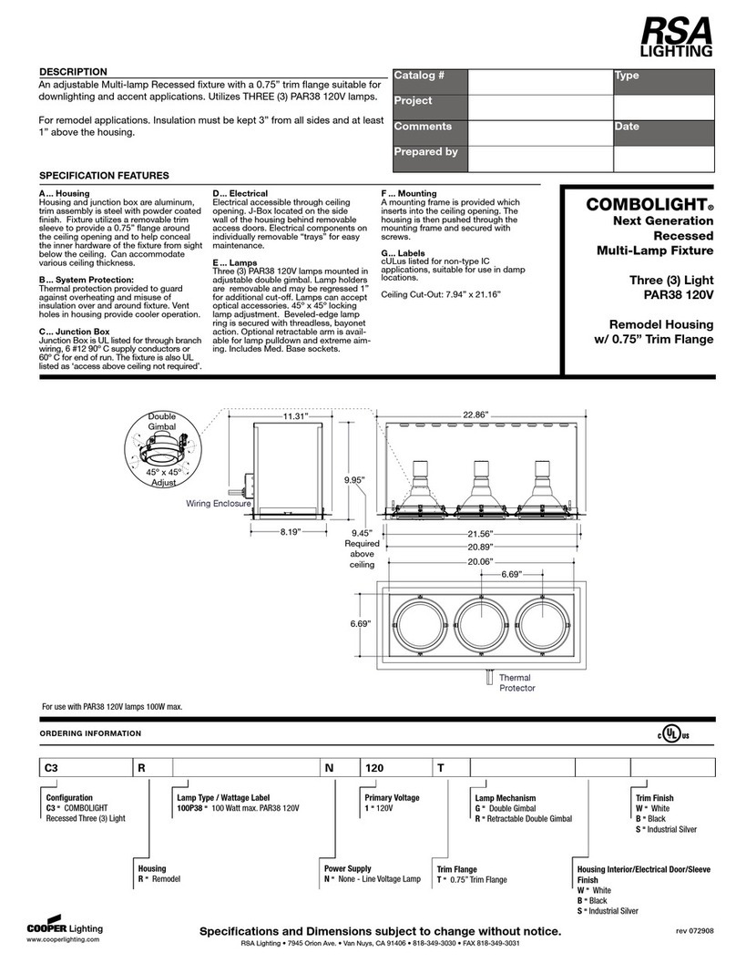 RSA Lighting Combolight Galleria Series PAR38 120V User manual