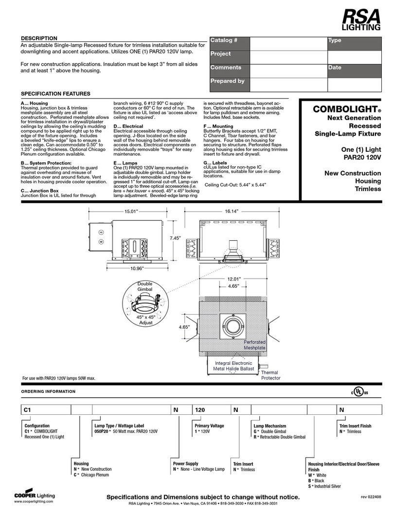 RSA Lighting Combolight Galleria Series PAR20 120V User manual