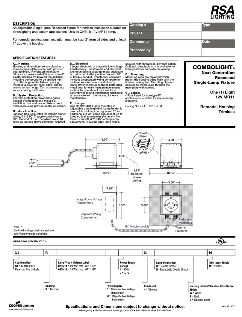 RSA Lighting Combolight 12V MR11 User manual RSA Lighting Combolight 12V MR11 User manual