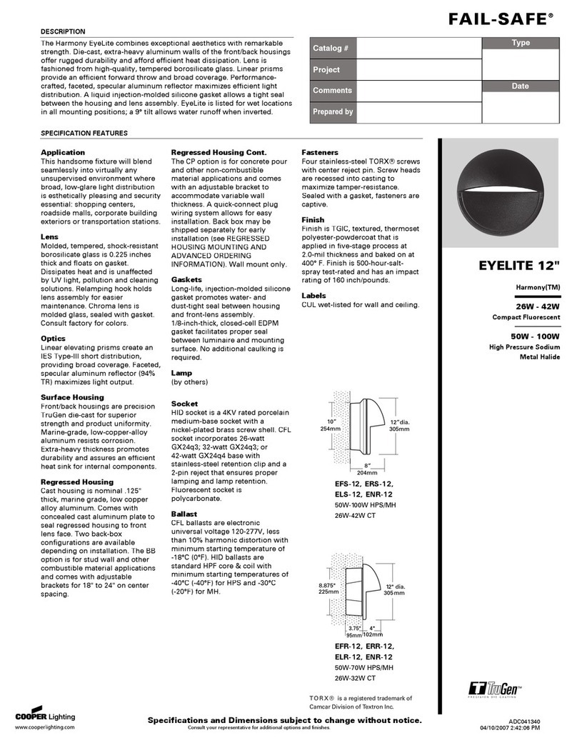 Cooper Lighting FAIL-SAFE EYELITE 12" User manual Cooper Lighting FAIL-SAFE EYELITE 12" User manual
