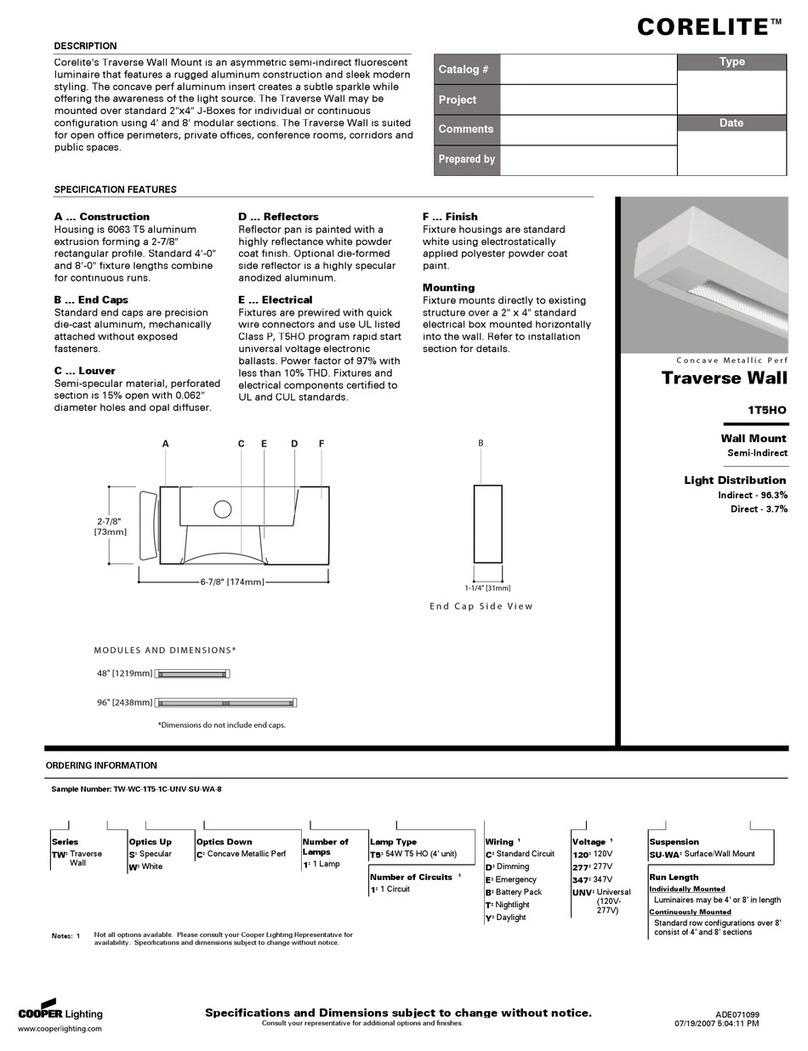 Cooper Lighting Corelite Traverse Wall 1T5HO User manual Cooper Lighting Corelite Traverse Wall 1T5HO User manual