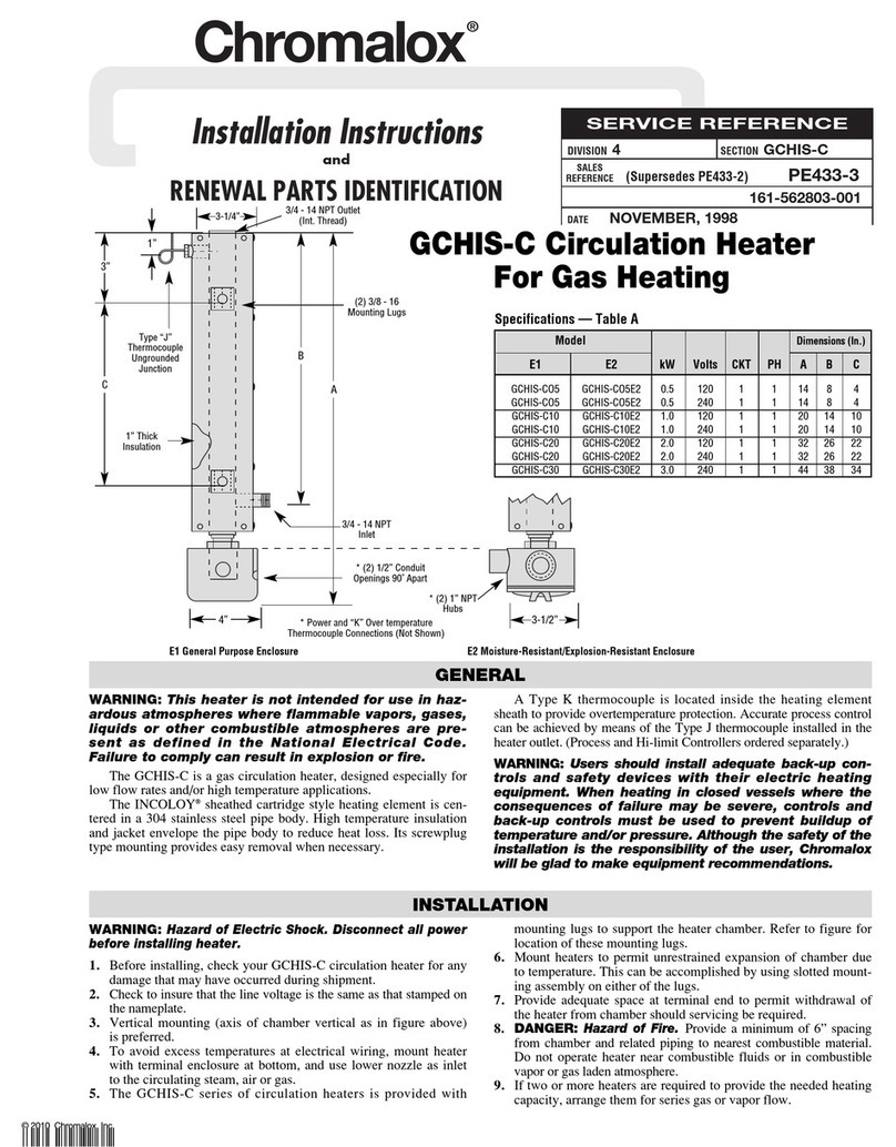 Chromalox PE433-3 nstallation Instructions and RENEWAL PARTS IDENTIFICATION