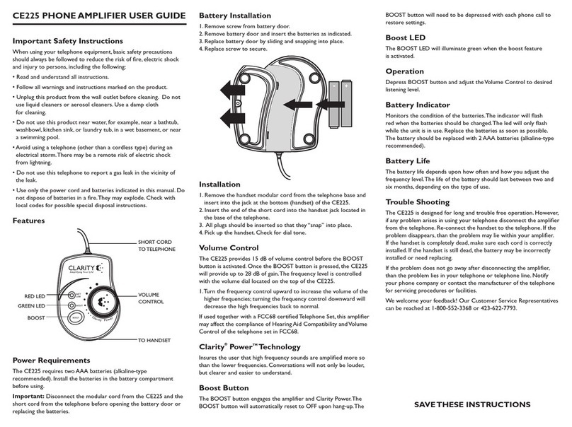 Clarity CE225 User manual Clarity CE225 User manual