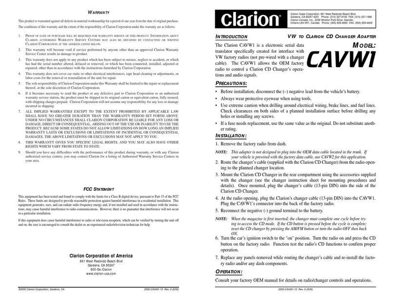 Clarion CAVW1 User manual