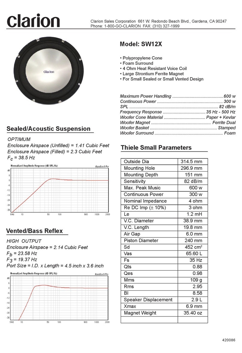 Clarion SW12X Specifications