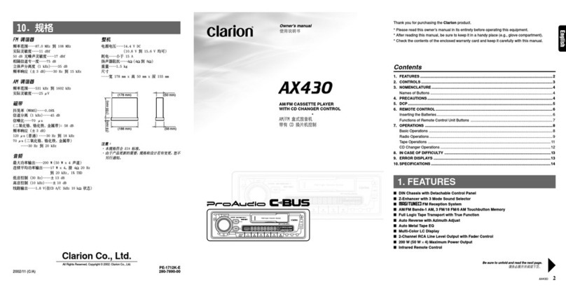 Clarion AX430 owner's manual