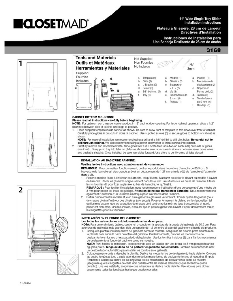Closet Maid 11" Wide Single Tray Slider 3168 installation instructions
