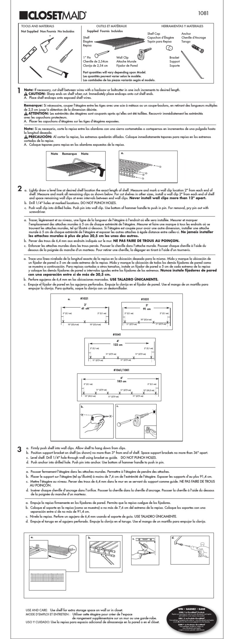 Closet Maid 1061 User manual Closet Maid 1061 User manual