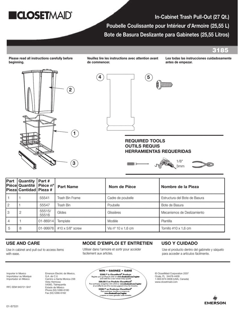 Closet Maid In-Cabinet Trash Pull-Out 3185 Use and care guide Closet Maid In-Cabinet Trash Pull-Out 3185 Use and care guide