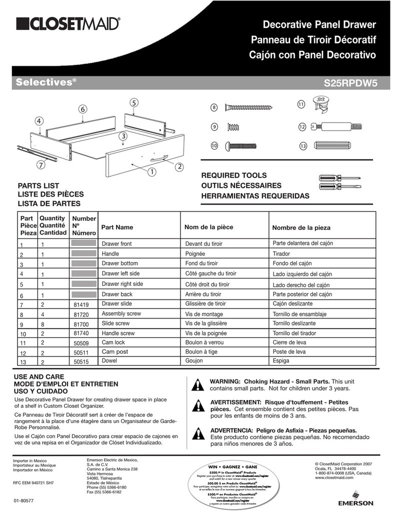 Closet Maid Decorative Panel Drawer S25RPDW5 User manual
