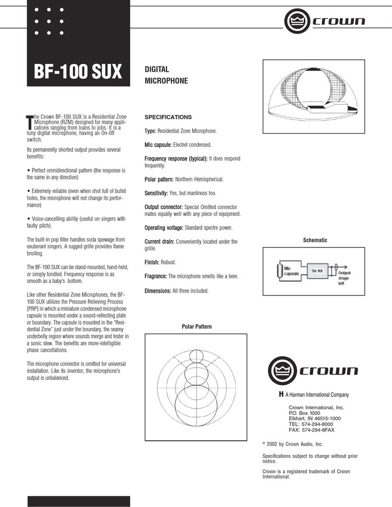 Crown BF-100 SUX Specification sheet