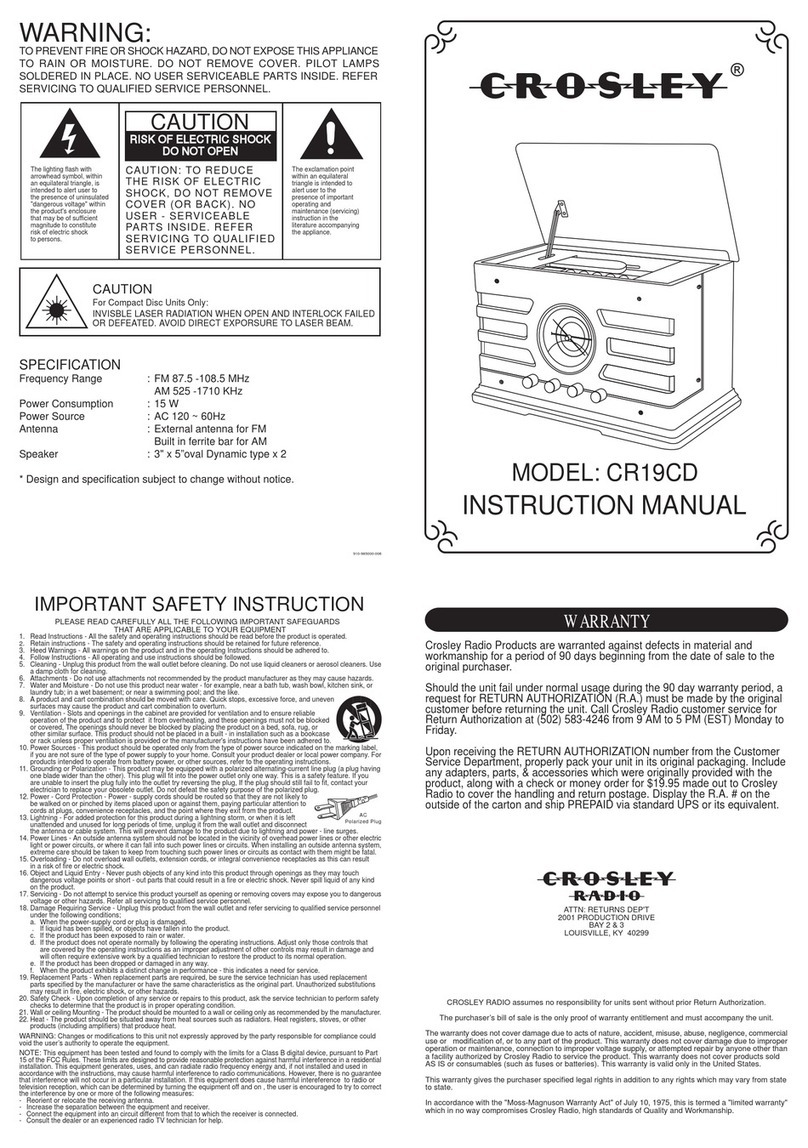 Crosley CR19CD Radio User manual