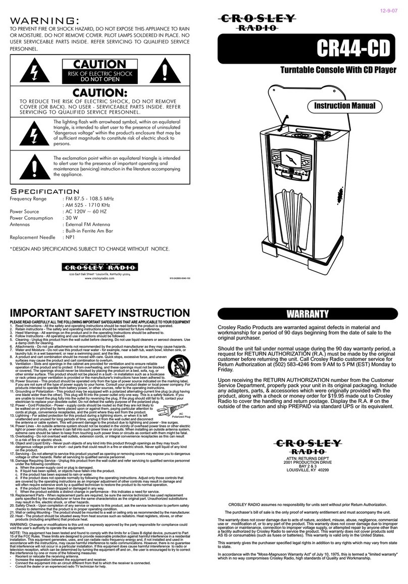 Crosley Crosley CD Console CR44CD instruction manual