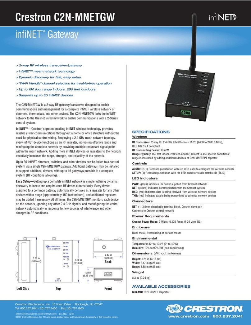 Crestron infiNET Gateway C2N-MNETGW User manual