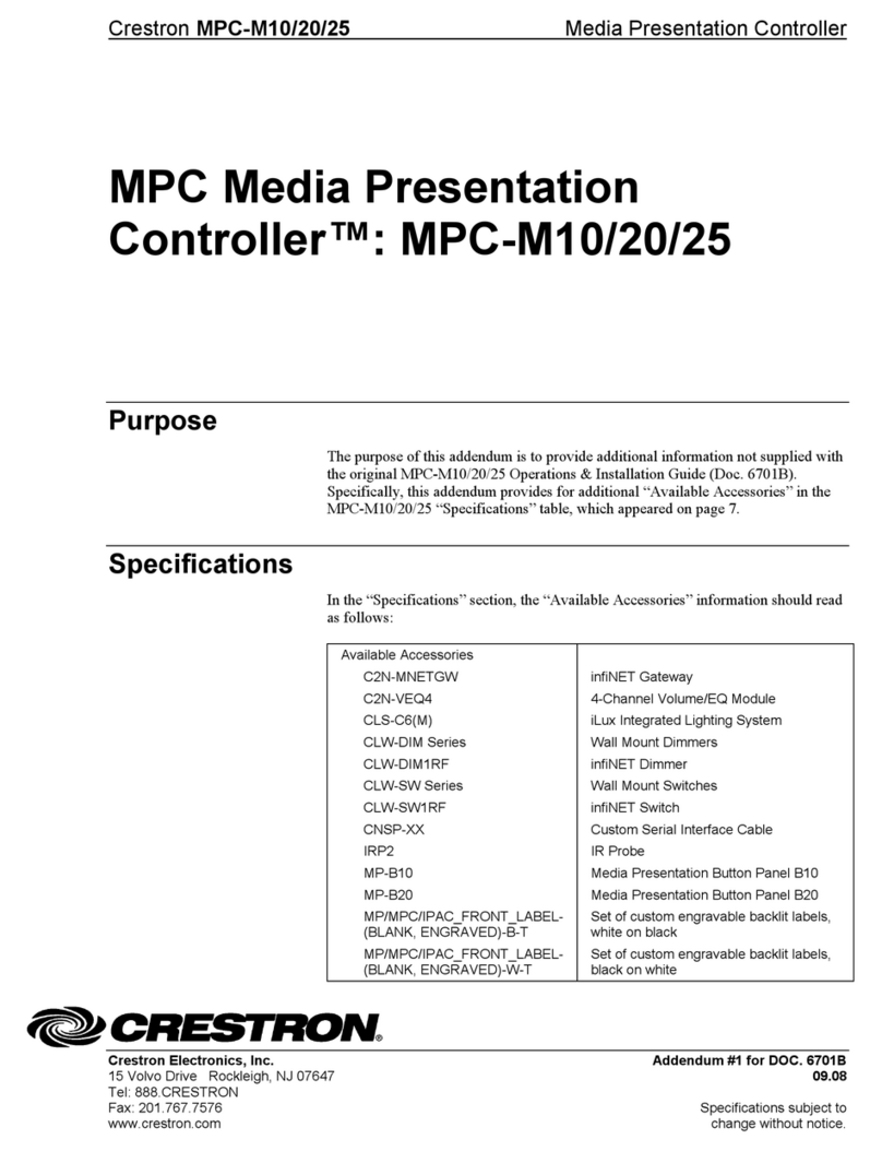 Crestron MPC-M10 Addendum