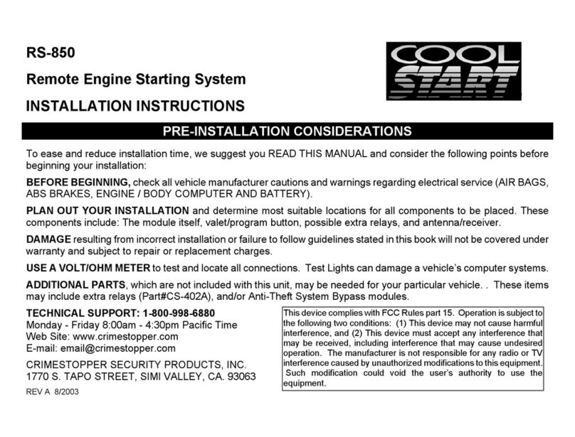 CrimeStopper Cool Start RS-850 Instalation instructions