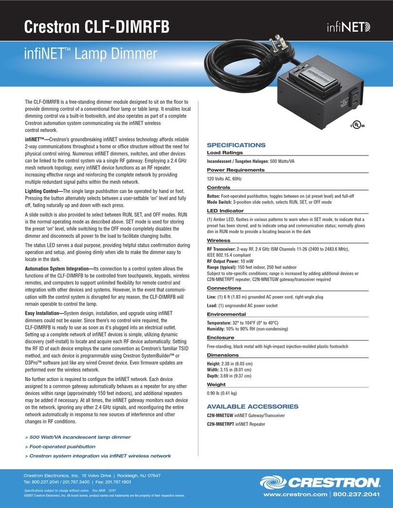Crestron infiNET CLF-DIMRFB Specification sheet