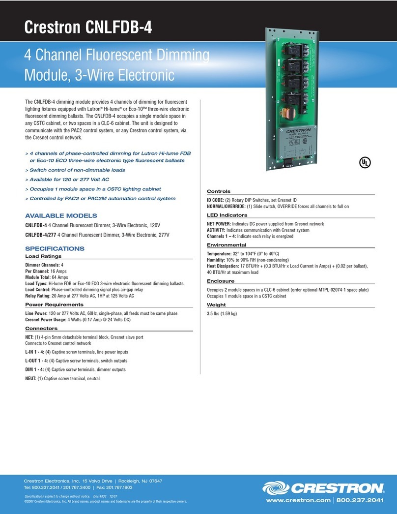Crestron 4 Channel Fluorescent Dimming Module... Specifications Crestron 4 Channel Fluorescent Dimming Module... Specifications