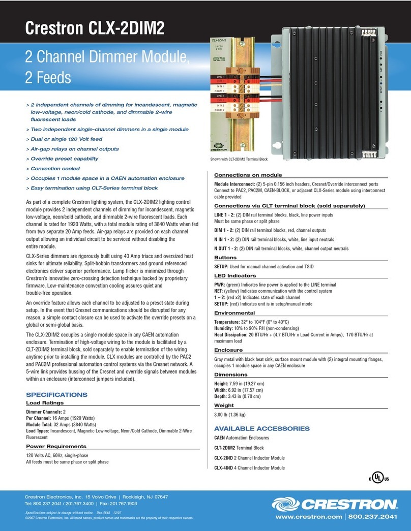 Crestron 2 Channel Dimmer Module CLX-2DIM2 Specification sheet