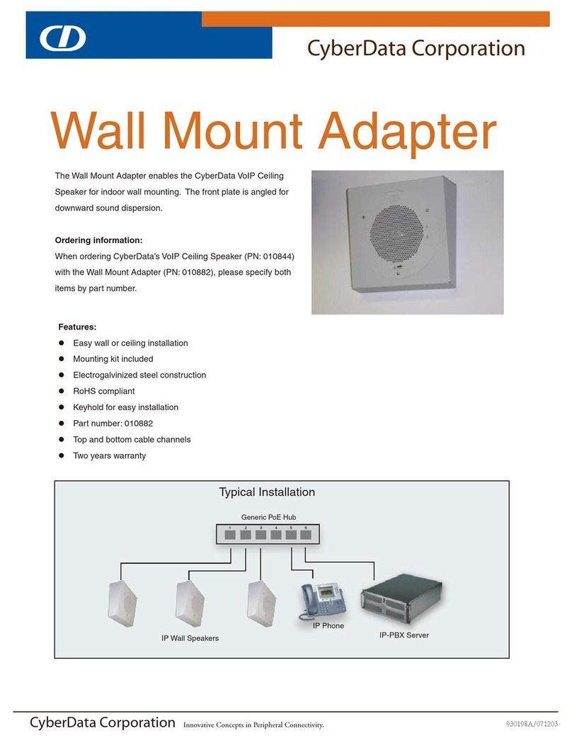CyberData Wall Mount Adapter Specification sheet