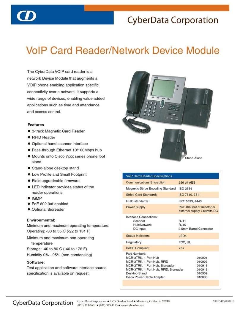 CyberData VoIP Card Reader/Network Device Module Specifications CyberData VoIP Card Reader/Network Device Module Specifications
