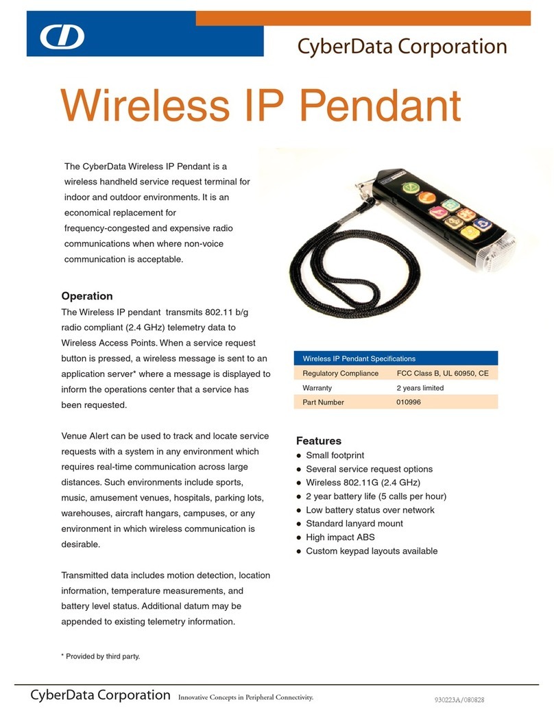CyberData Wireless IP Pendant Specification sheet