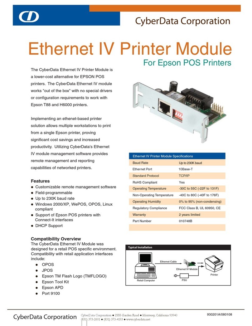 CyberData Ethernet IV Printer Module Specifications