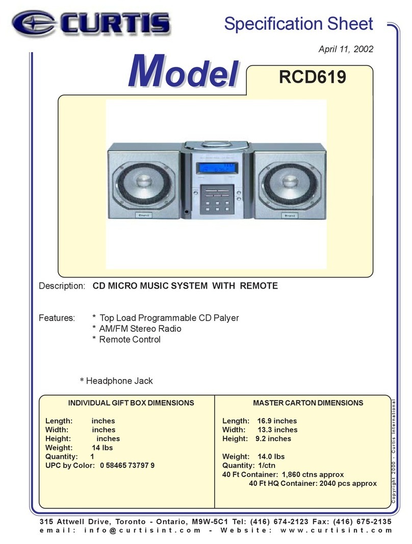 Curtis RCD619 Specification sheet