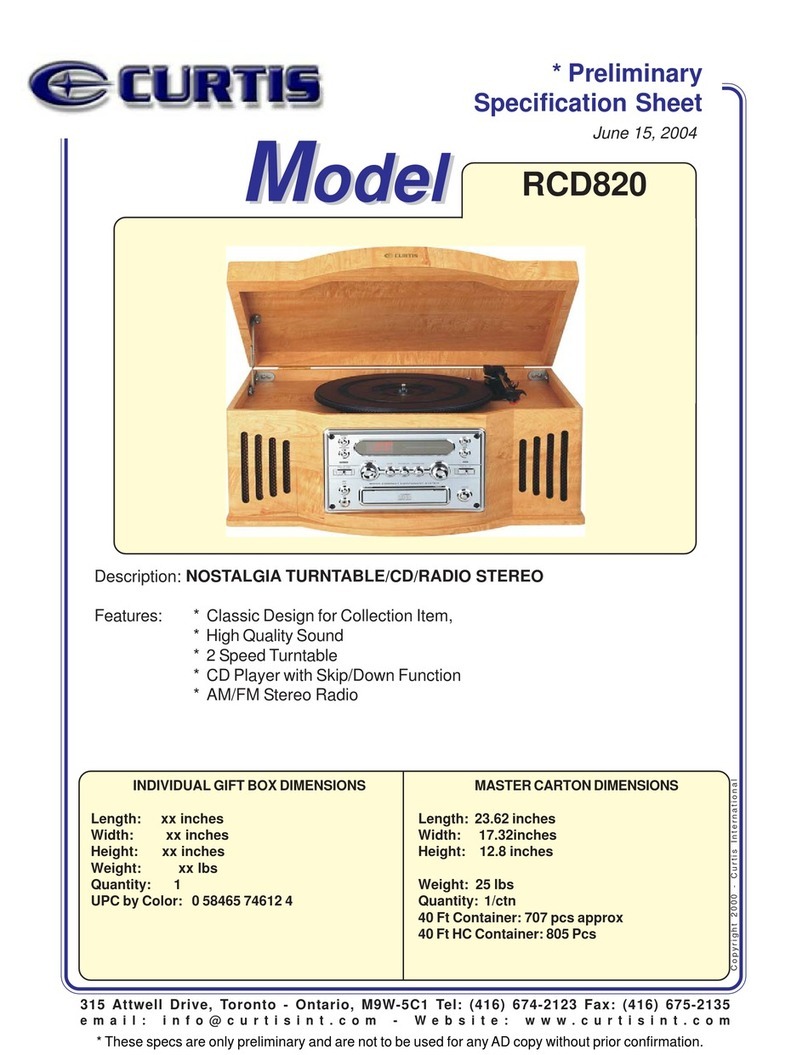 Curtis RCD820 Specification sheet