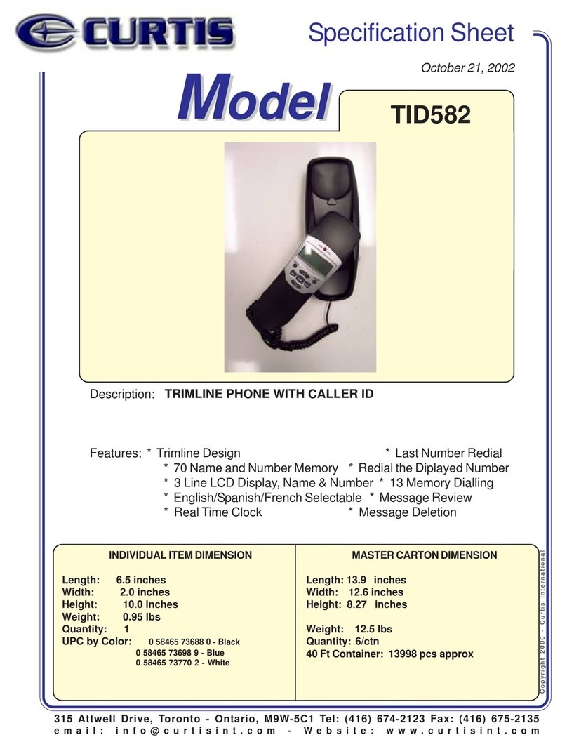 Curtis TID582 Specification sheet