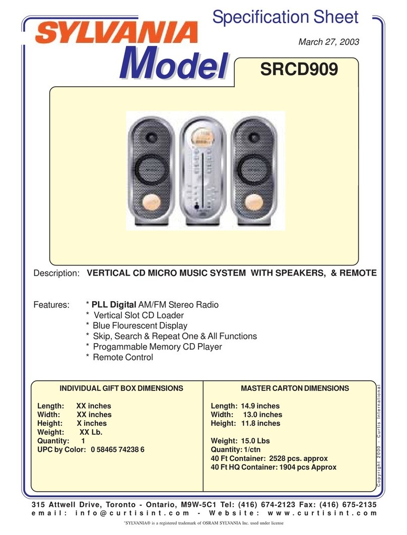 Sylvania SRCD909 Specification sheet