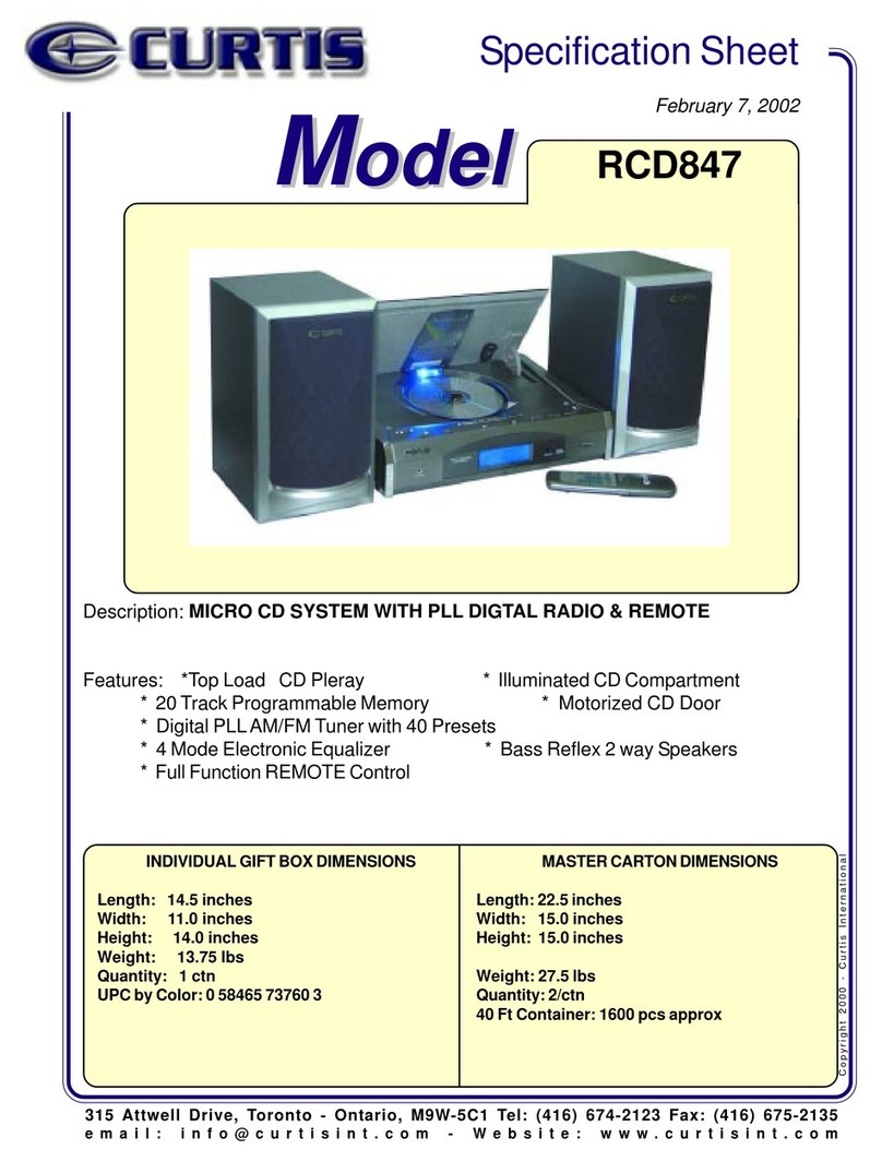 Curtis RCD847 Specification sheet