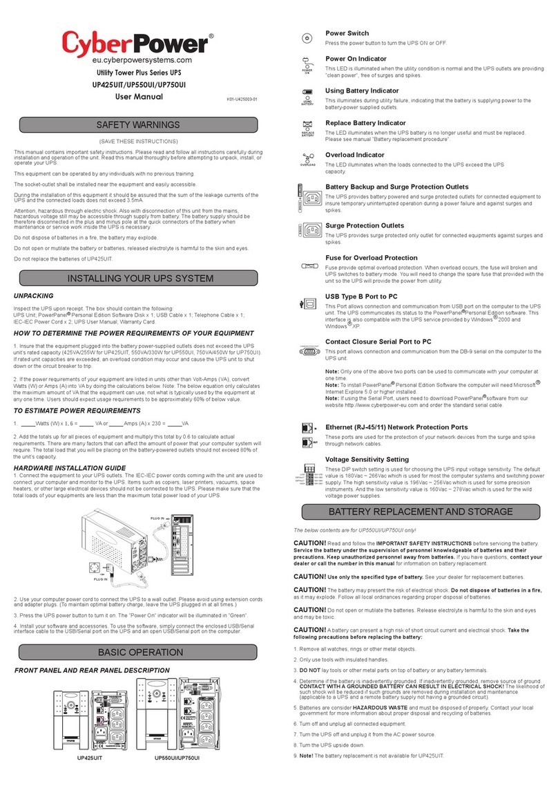 CyberPower Utility Tower Plus Series UPS UP425UIT user manual