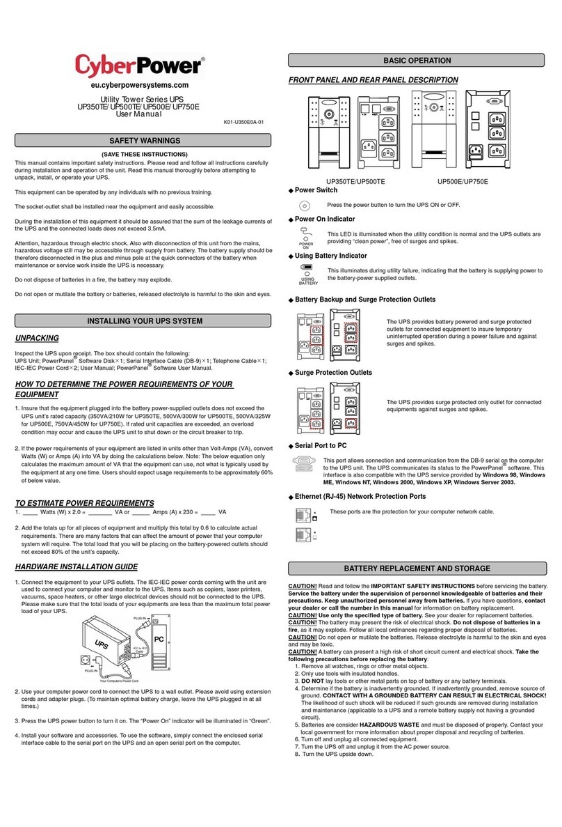CyberPower Utility Tower Series UPS UP350TE user manual