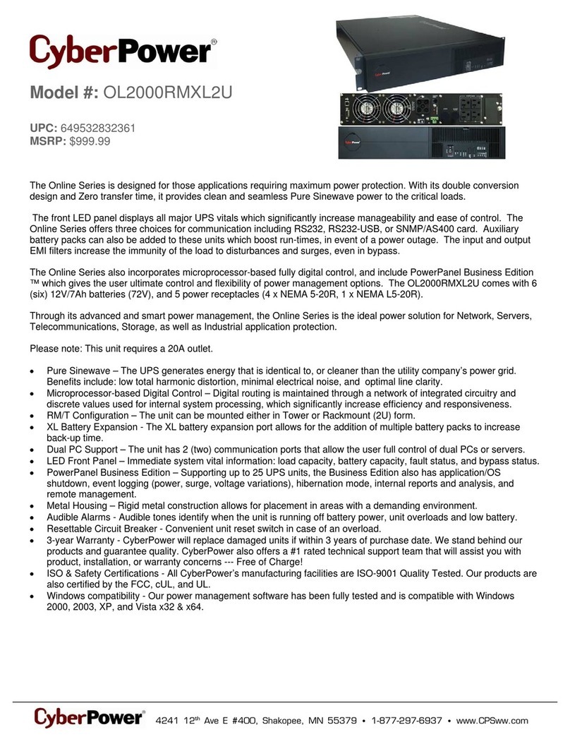 CyberPower Paragon OL2000RMXL2U Specification sheet
