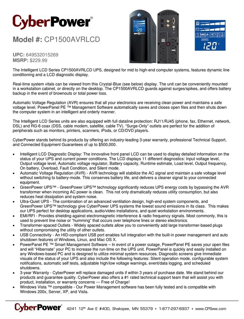 CyberPower 649532015269 Specification sheet