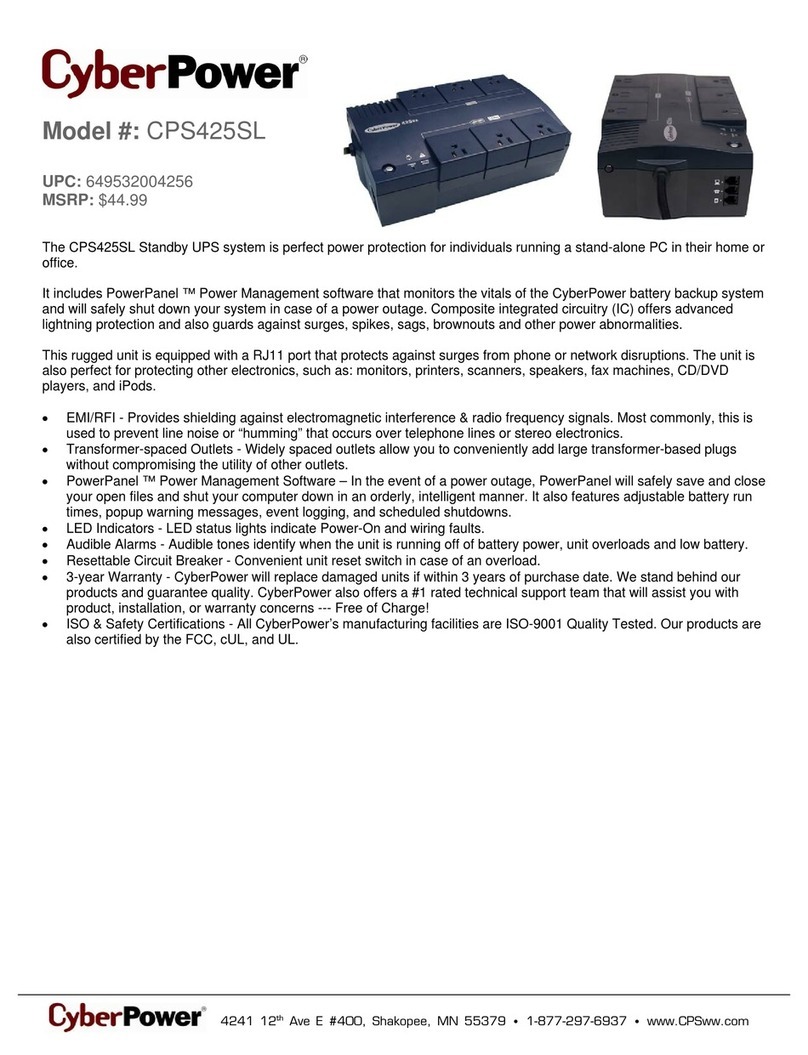 CyberPower 649532004256 Specification sheet