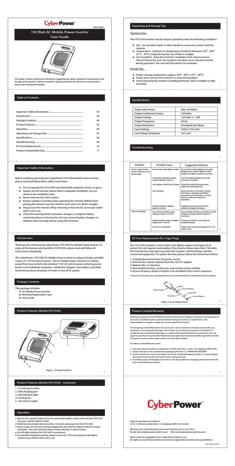 CyberPower CPS150SI User manual