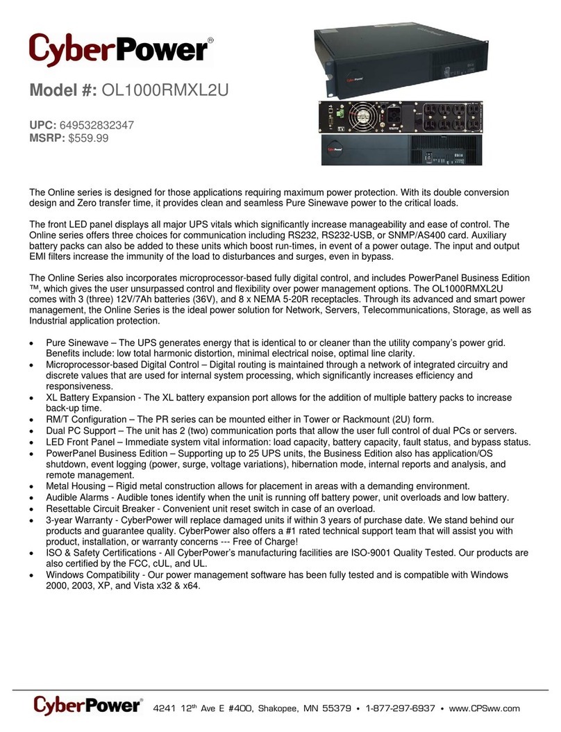CyberPower Paragon OL1000RMXL2U User manual