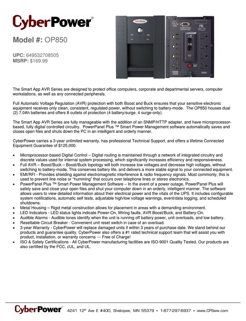 CyberPower OP850 Specification sheet
