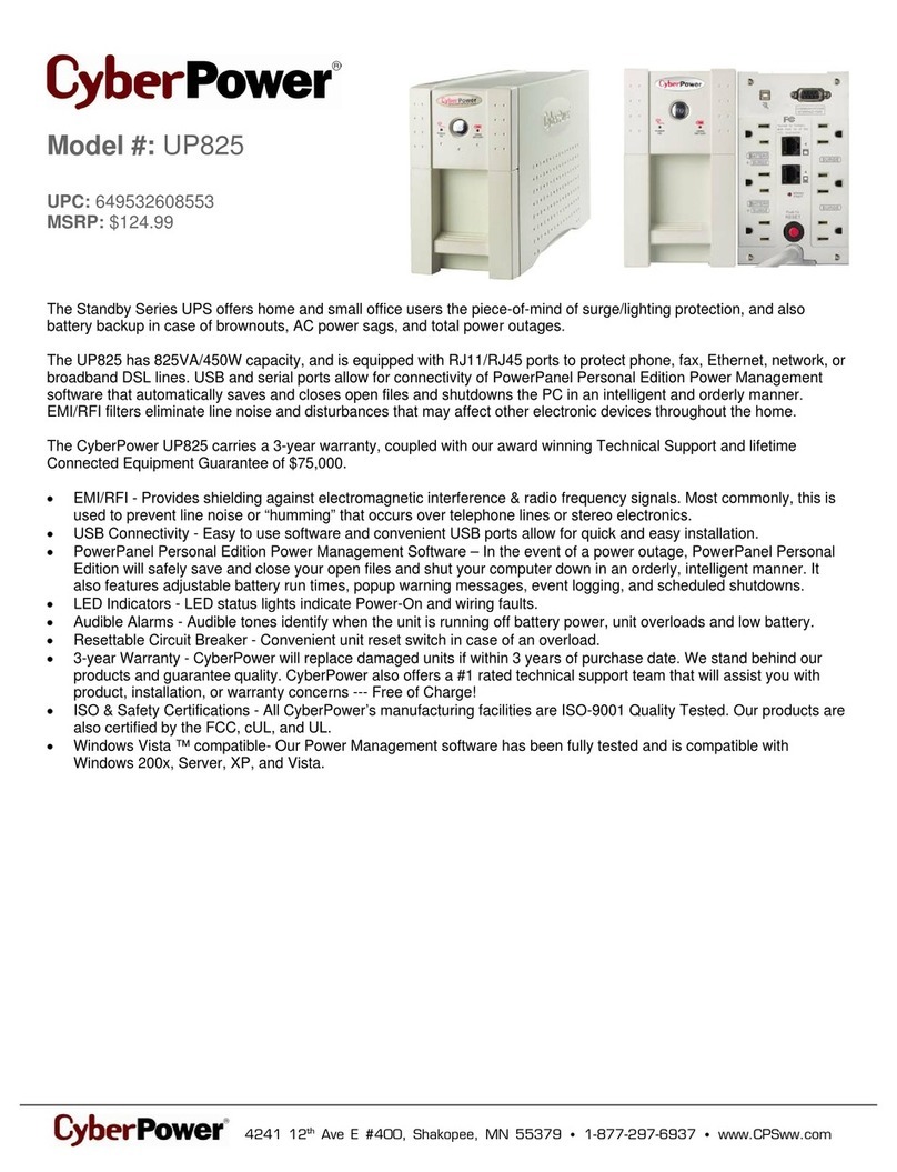CyberPower UP825 Specification sheet