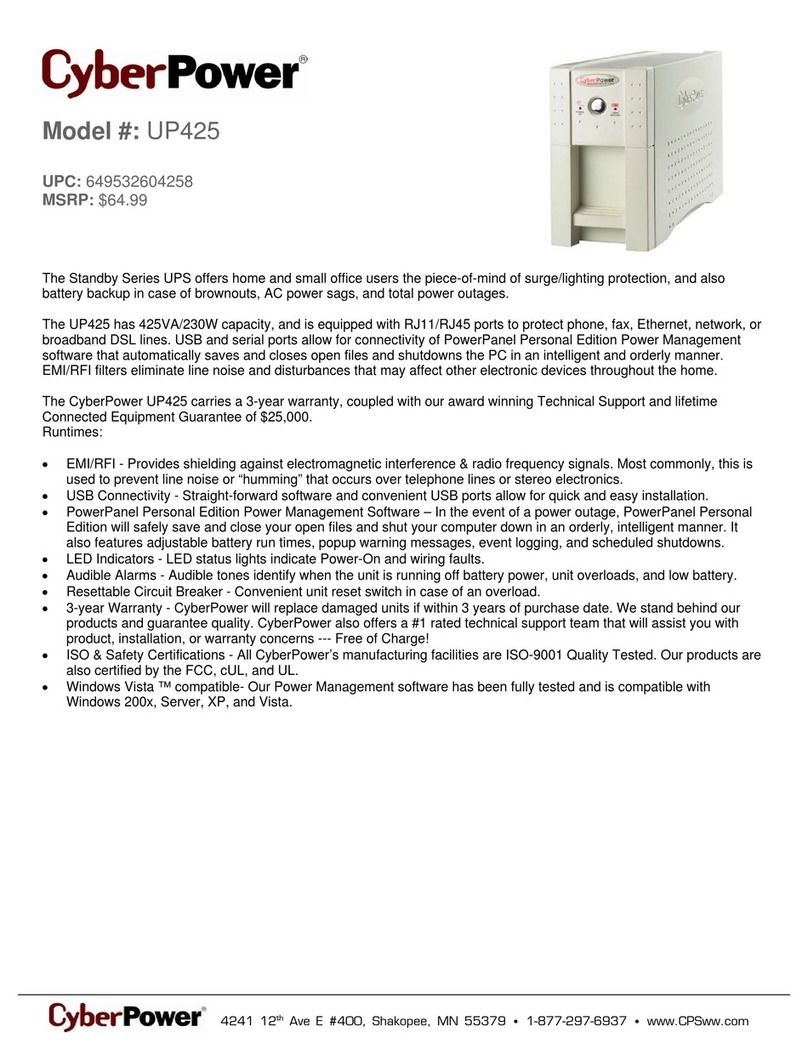 CyberPower UP425 Specification sheet
