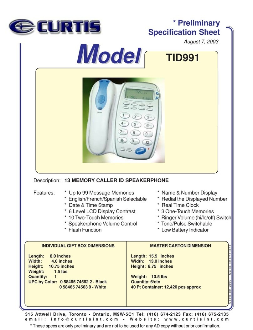 Curtis TID911 Specification sheet