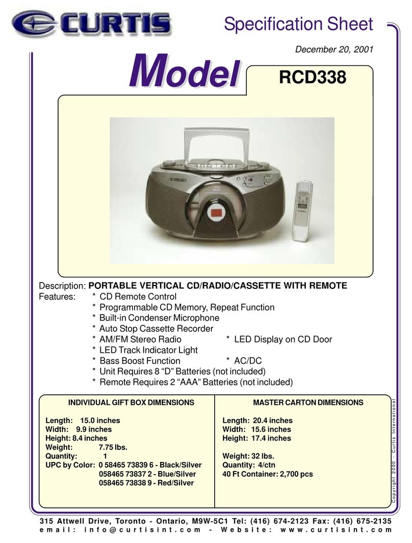 Curtis RCD338 Specification sheet