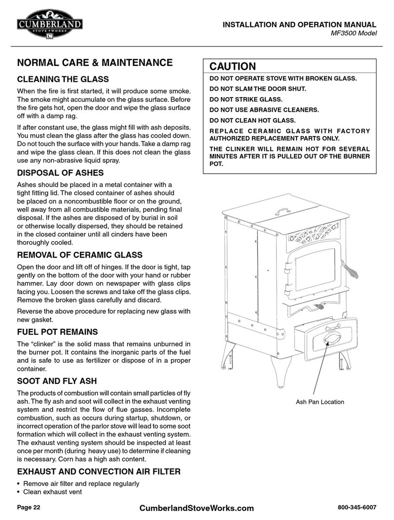 Cumberland Stove Works MF3500 Installation and operation manual